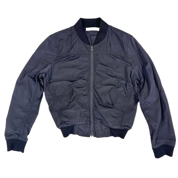 Vince black ruched bomber jacket pockets ribbed neck cuffs small - Picture 13 of 16